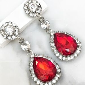 Cherryl's Jewelry - Red Crystal Rhinestone Drop Occasion Earrings Cherryl's Jewelry - Red Crystal Rhinestone Drop Occasion Earrings